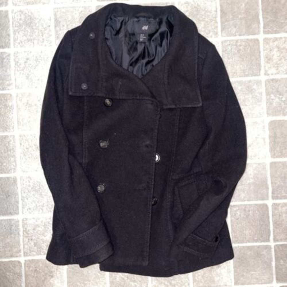 H&M Womens Jacket Size 8 Pea Coat coat Black Full Button Up